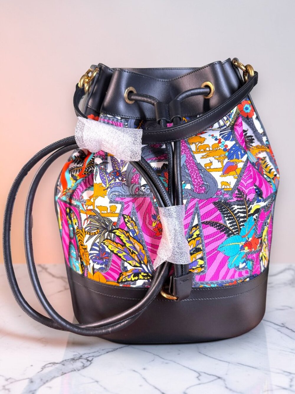 Salvatore Ferragamo Gancini Safari Nylon & Leather Bucket Backpack with BOX  NEW - Picture 10 of 17